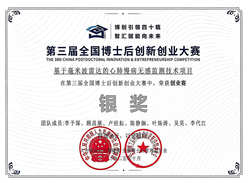 第三届全国博士后创新创业大赛银奖